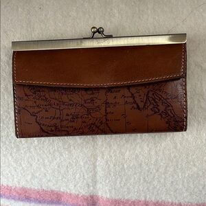 Brown Leather Map Clutch Wallet